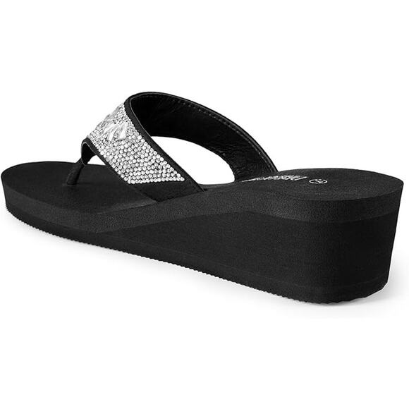 Dream Pairs Womens Size 7 Black Silver Rhinestone Platform Flip Flop Sandals - Picture 3 of 7